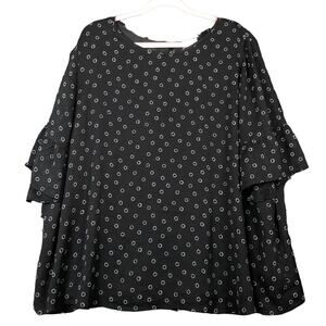 Ava & Viv Womens Blouse Black Circles Round Neck Sheer Lined Stretch 3X